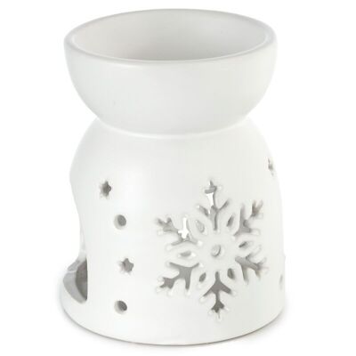 Quemador de cerámica para derretir aceite y cera con diseño de copo de nieve blanco Eden