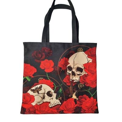 Skulls and Roses Reusable Tote Shopping Bag