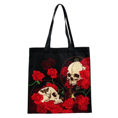 Bolsa de la compra reutilizable con diseño de calaveras y rosas
