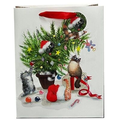Bolsa de regalo grande con diseño de gatos navideños de Kim Haskins