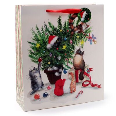 Bolsa de regalo extra grande de gatos navideños de Kim Haskins
