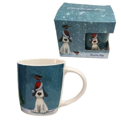 Jan Pashley Christmas Dog & Robin Porcelain Mug