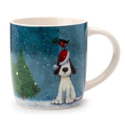 Jan Pashley Christmas Dog & Robin Taza de Porcelana