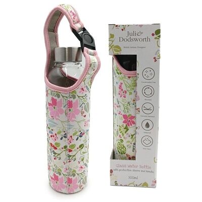 Julie Dodsworth Pink Botanical Glass Water Bottle with Protective Sleeve