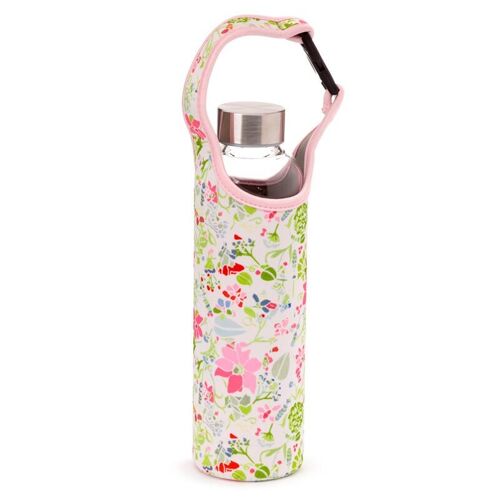 Julie Dodsworth Pink Botanical Glass Water Bottle with Protective Sleeve