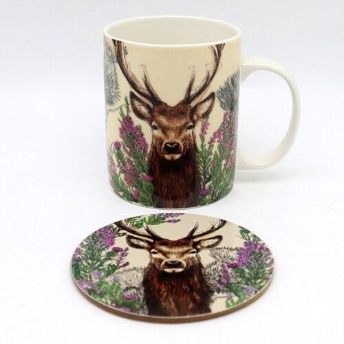 Wild Stag Christmas Porcelain Mug & Coaster Set