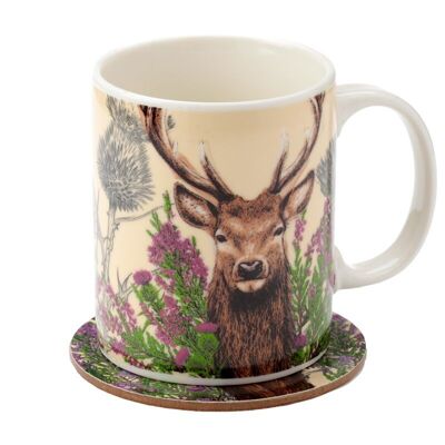 Wild Stag Christmas Porcelain Mug & Coaster Set