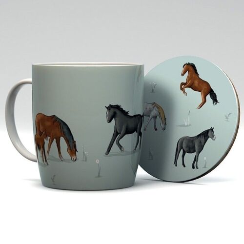 Willow Farm Horses Porcelain Mug & Coaster Set