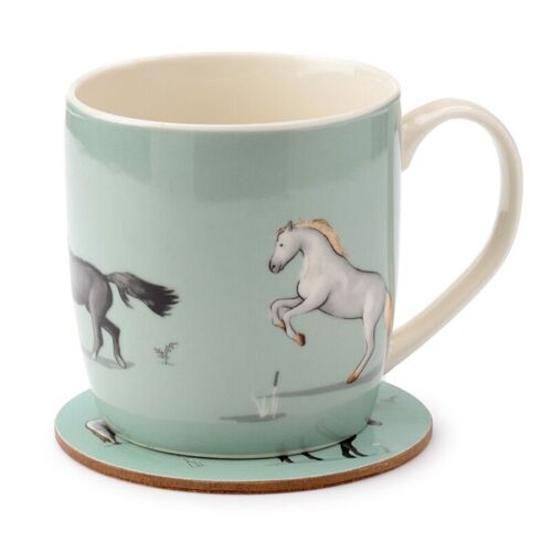 Willow Farm Horses Porcelain Mug & Coaster Set