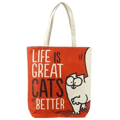 Life is Great Cat\'s are Better Simon\'s Reusable Cat Zip Up Cotton Bag