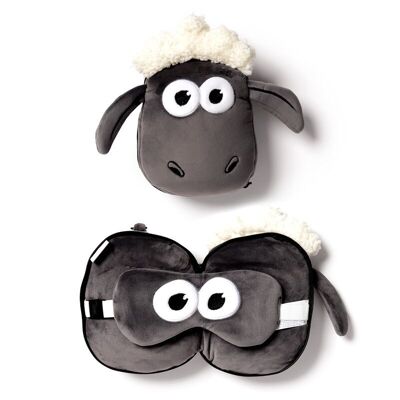 Relaxeazzz Shaun le mouton Coussin de voyage en peluche et masque pour les yeux