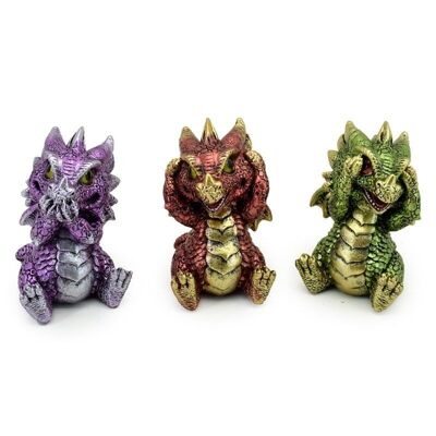 Set of 3 Elements Baby Dragon Hear No Speak No See No Evil