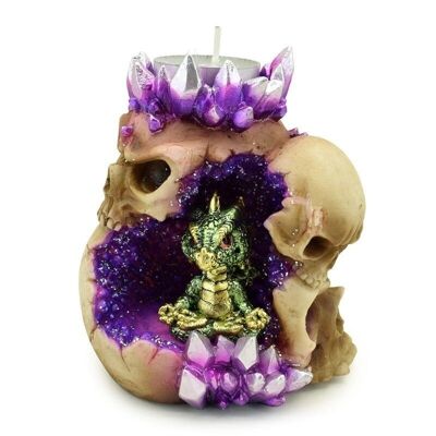 Elements Baby Dragon Crystal Skull Cave Tea Light Holder