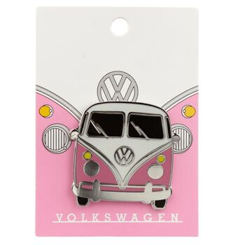 Badge à collectionner en émail rose pour bus de camping-car Volkswagen VW T1
