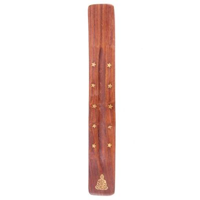 Sheesham Wood Ashcatcher Incense Stick Burner Buddha & Stars Inlay