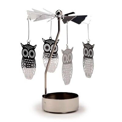 Owl Rotating Carousel Spinning Tea Light Candle Holder