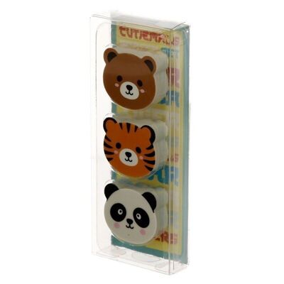 Adoramals Tiger, Bear & Panda 3 Piece Eraser Set