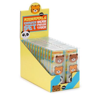 Adoramals Tiger, Bear & Panda 3 Piece Eraser Set