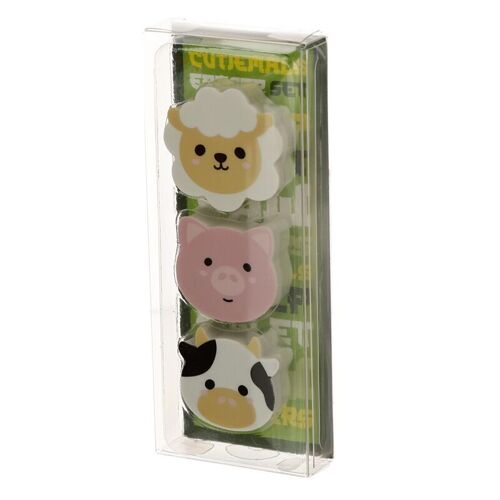 Adoramals Cow, Sheep & Pig 3 Piece Farm Eraser Set