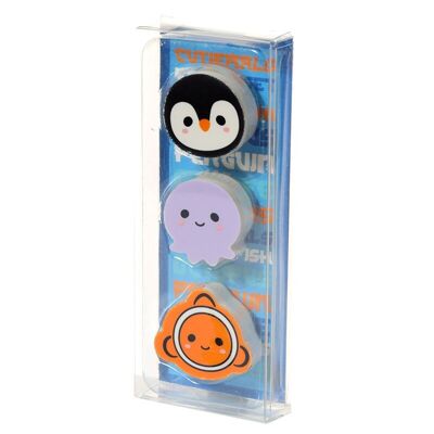 Adoramals Penguin, Octopus & Clown Fish 3 Piece Sealife Eraser Set