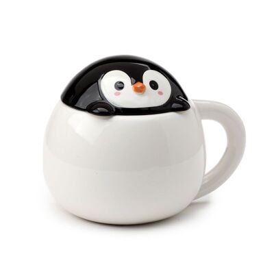 Huddle Penguin Peeping Lid Mug en céramique avec couvercle en forme d'animal