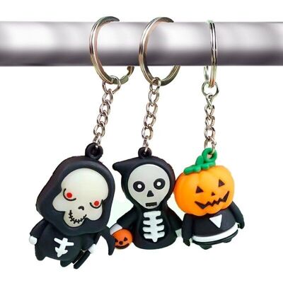 Halloween Ghost, Skeleton & Pumpkin Keyring