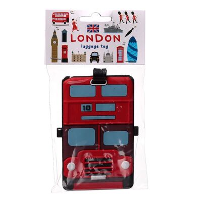 Etiqueta de equipaje de PVC con el autobús Routemaster rojo de los iconos de Londres