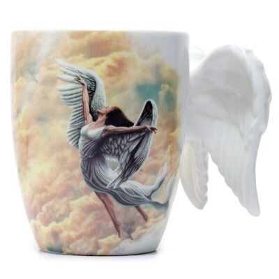 Tasse à poignée en forme d'ailes d'ange en céramique avec décalcomanie