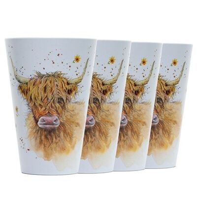 Jan Pashley Highland Coo Cow Set of 4 RPET Picnic Cups 450ml