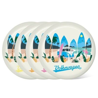 Volkswagen VW T1 Camper Bus Waves are Calling Set of 4 RPET Picnic Plates