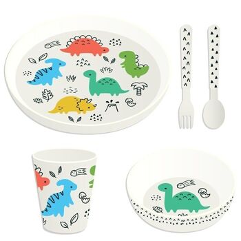 Dinosauria Jr Ensemble de 5 tasses, bols, assiettes et couverts en RPET pour enfants