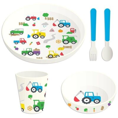 Little Tractors 5 Piece RPET Kids Cup, Bowl, Plate & Cutlery Set