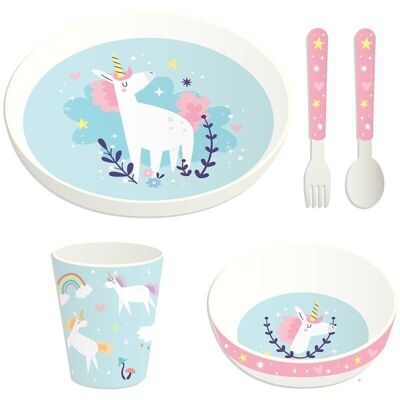 Unicorn Magic 5 Piece RPET Kids Cup, Bowl, Plate & Cutlery Set