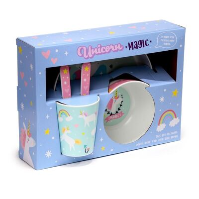 Unicorn Magic 5 pezzi RPET Set di tazze, ciotole, piatti e posate per bambini