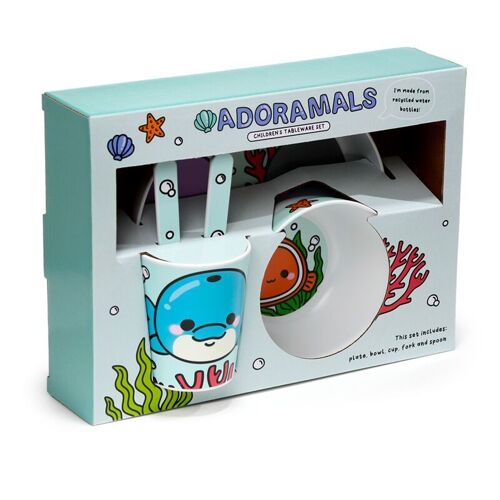 Adoramals Sealife 5 Piece RPET Kids Cup, Bowl, Plate & Cutlery Set