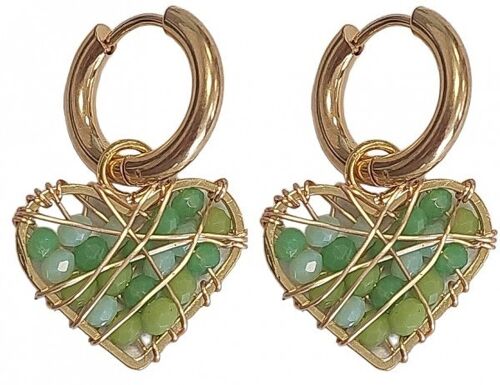 B-F6.1 E626-001G S. Steel Earrings Heart 1.2x3cm Green