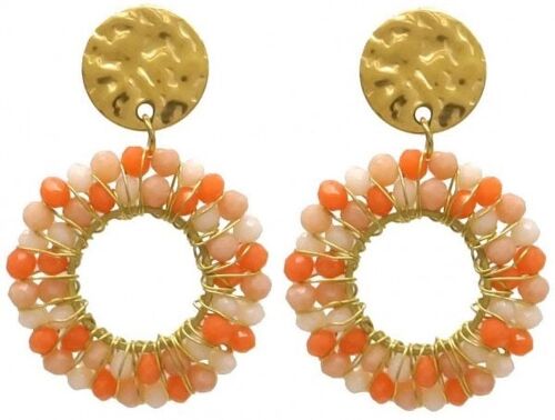 H-A4.1 E221-473 S. Steel Earrings Glassbeads 3.5x2.5cm Orange