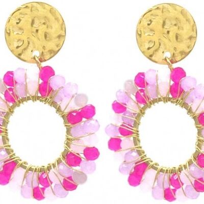 G-B18.2 E221-473 S. Acero Pendientes Glassbeads 3.5x2.5cm Lila