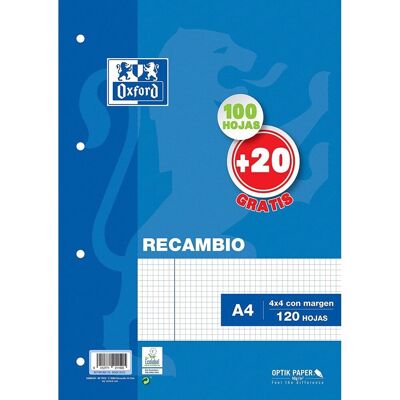 Oxford A4 Refill - 120 sheets 4x4 Grid