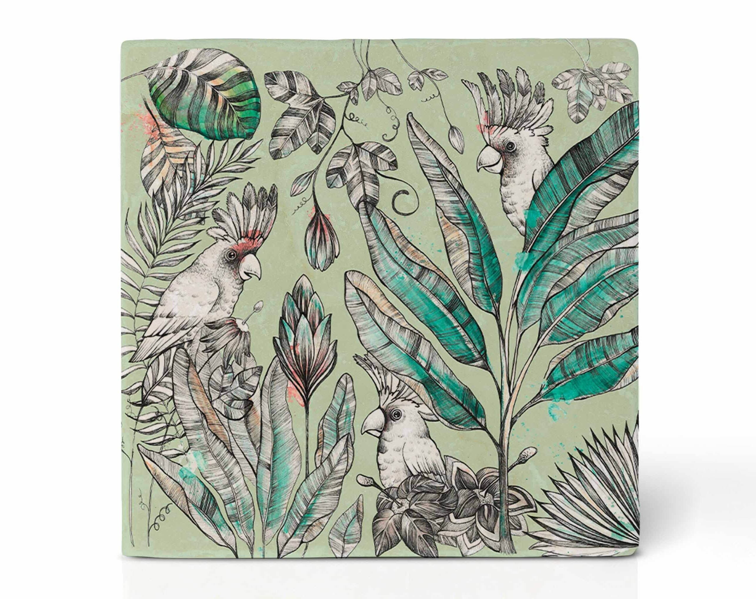 Fliesenuntersetzer [Naturstein] - Kakadus