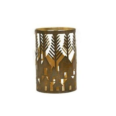 BLACK FRIDAY - Aged metal tealight holder with house motif 10 x 15cm - INTERIOR DECORATION