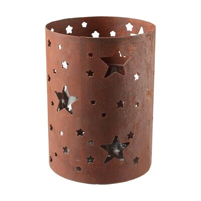 BLACK FRIDAY – Teelichthalter mit rostfarbenem Sternenmuster 11 x 11 x 15 – Weihnachtsdekoration