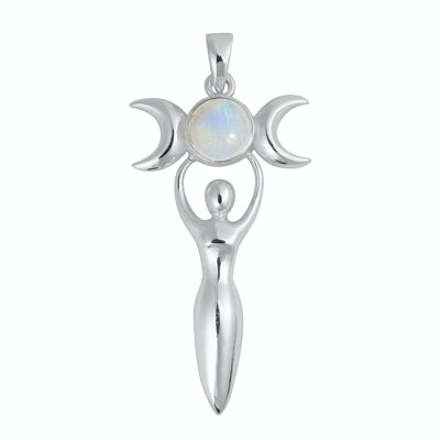 Rainbow Moonstone Triple Moon Goddess Pendant