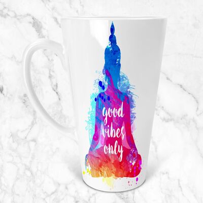 Good Vibes Only Yoga Buddha 17 once Skinny Latte Mug Acquerello, Meditazione Zen-Regalo per lei-Regalo per lui-Latte Mug,Tazza da caffè-Good Vibes Only