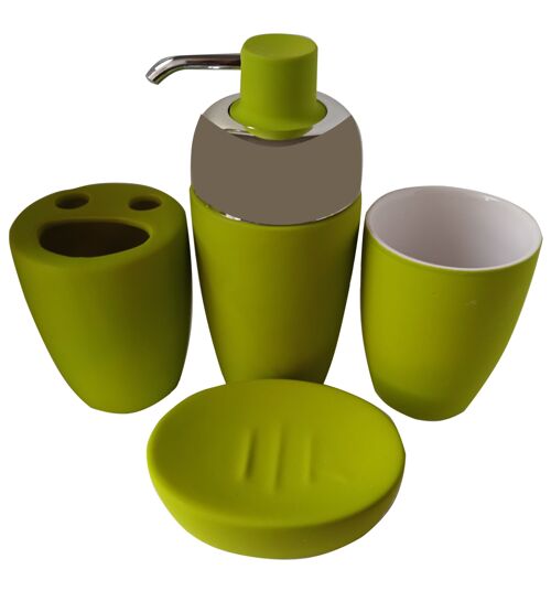Ceramic bathroom set of 4 pieces in 2 colors (PINK - GREEN) / 11x8x3cm / 7x10cm / 7x10cm / 18x6cm EK-012