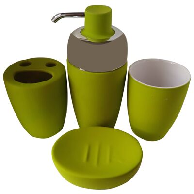 Set da bagno in ceramica di 4 pezzi in 2 colori (ROSA - VERDE) / 11x8x3cm / 7x10cm / 7x10cm / 18x6cm EK-012