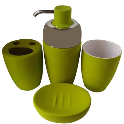 Keramik-Badezimmerset bestehend aus 4 Teilen in 2 Farben (ROSA - GRÜN) / 11x8x3cm / 7x10cm / 7x10cm / 18x6cm EK-012