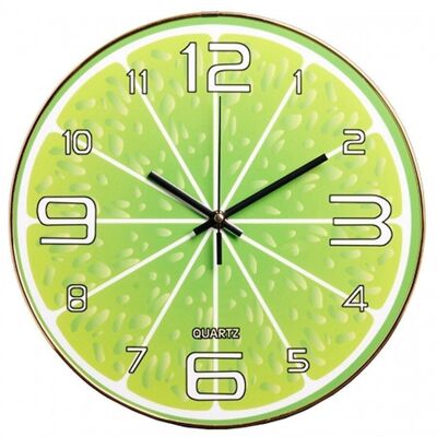 Horloge murale en forme de citron vert. Diamètre : 30 cm KL-871B