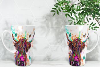 Highland Cow and Butterflies 17oz Skinny Latte Coffee Mug, Highland Cow Latte Mug, Scottish Latte Mug, Highland Cows, Scottish Gift, Highland Cow Latte Mug