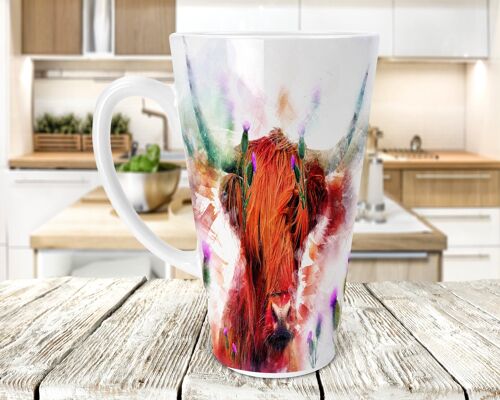 Highland Cow and Thistles  17oz Skinny Latte Coffee Mug, Highland Cow Latte Mug, Scottish Latte Mug, Highland Cows, Scottish Gift, Highland Cow Latte Mug
